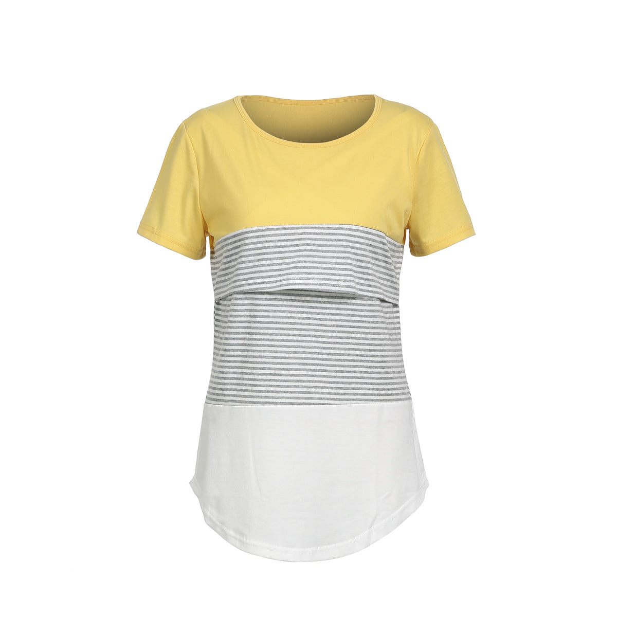 Striped Stitching Short Sleeve Breastfeeding T-shirt for Pregnant Women