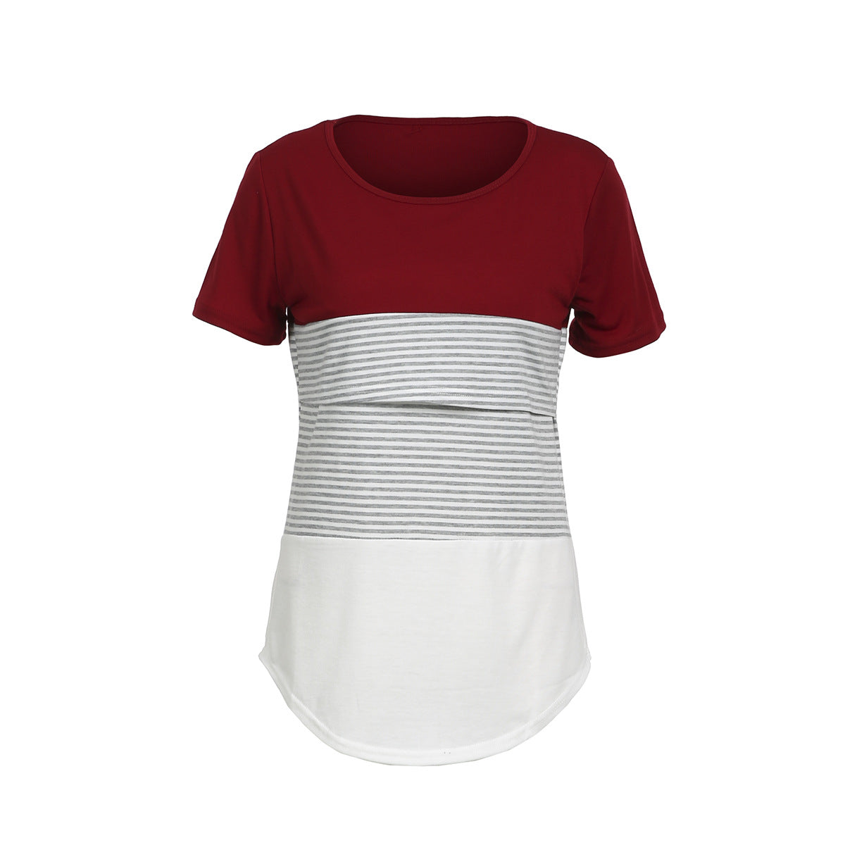 Striped Stitching Short Sleeve Breastfeeding T-shirt for Pregnant Women