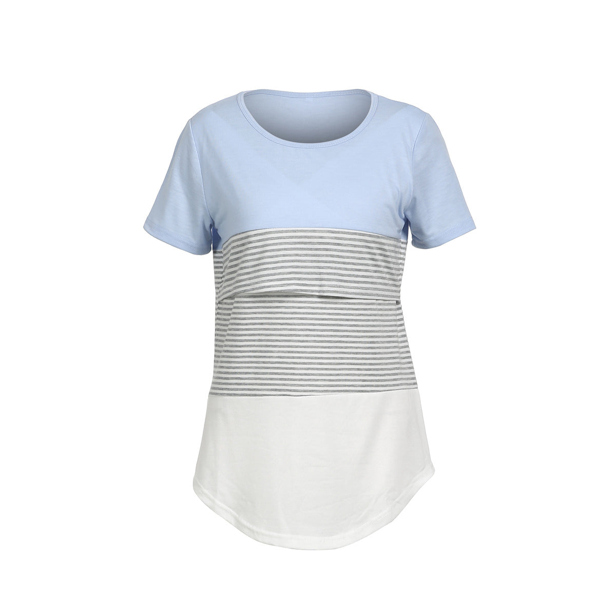 Striped Stitching Short Sleeve Breastfeeding T-shirt for Pregnant Women