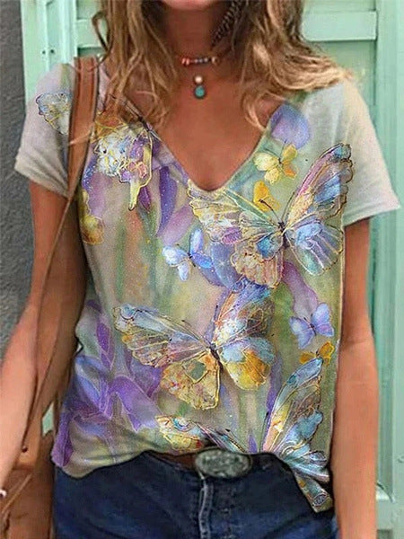 Street Butterfly Print Short-Sleeved T-Shirt