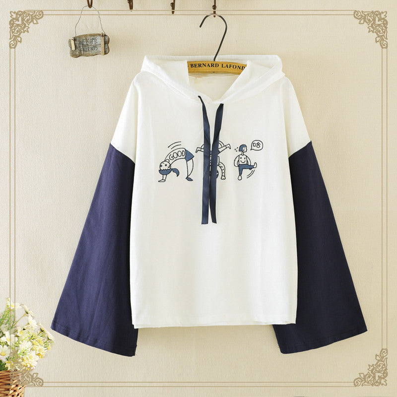 Merry Pretty Women Cartoon Embroidery Hooded Sweatshirts