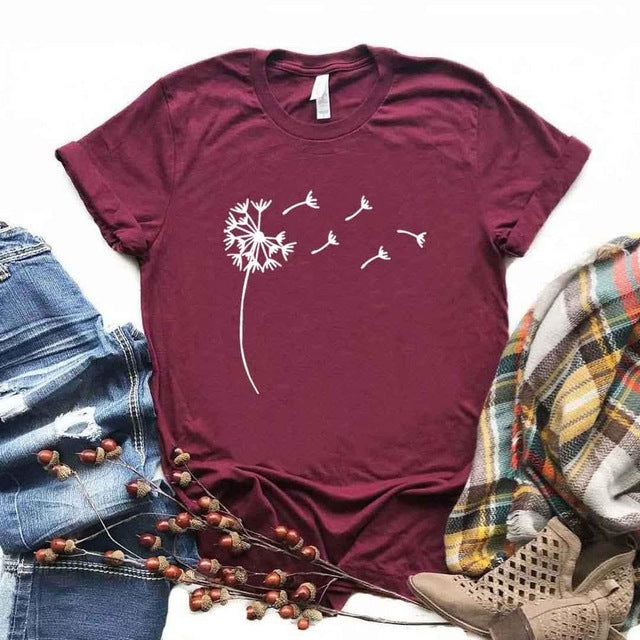 Dandelion Print Short-Sleeved T-shirt