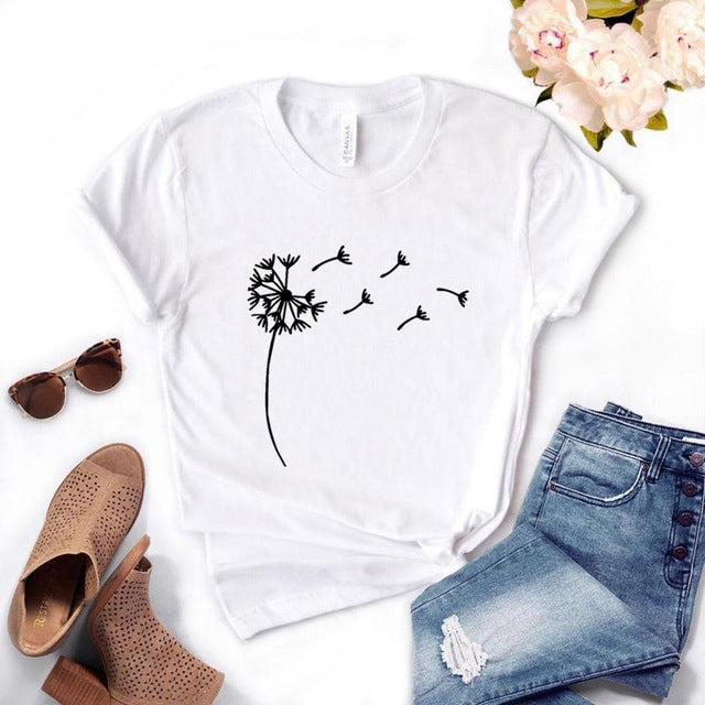 Dandelion Print Short-Sleeved T-shirt