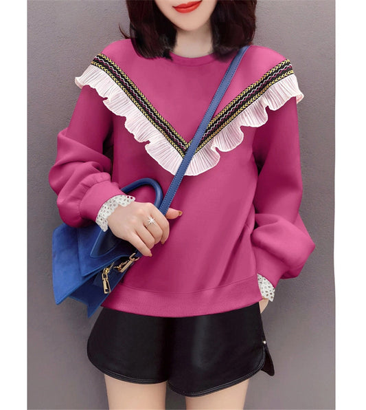 Two-piece Round Neck Pink Thick Sweater With French Fungus