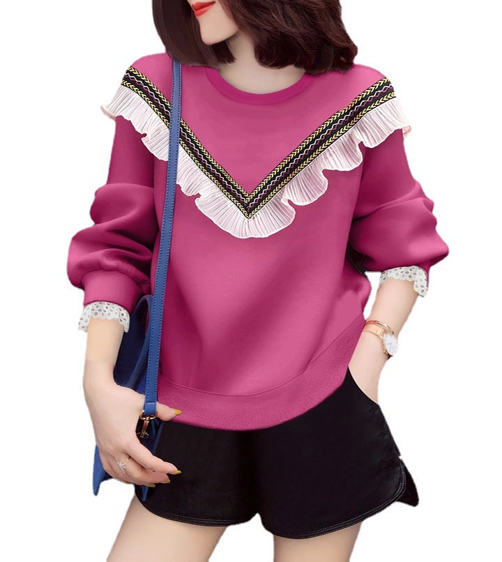 Two-piece Round Neck Pink Thick Sweater With French Fungus