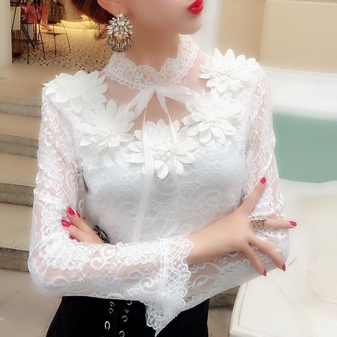 Women Shirts Lace Long Sleeve Blouse