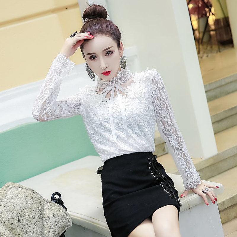 Women Shirts Lace Long Sleeve Blouse