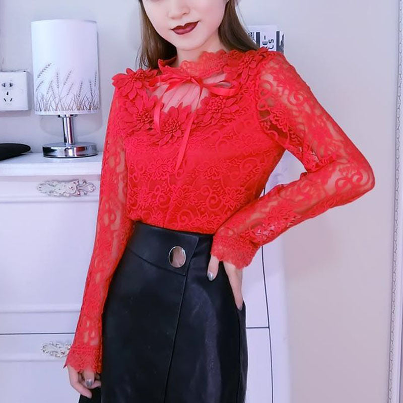 Women Shirts Lace Long Sleeve Blouse