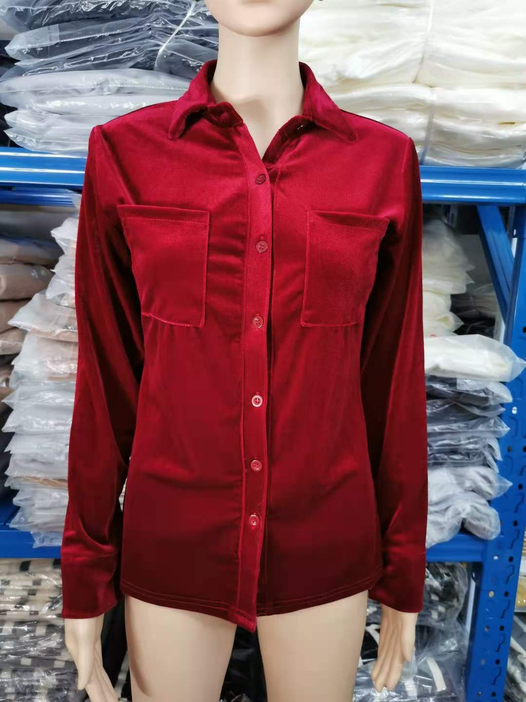 Long Sleeve Lapel Button Ladies Blouse