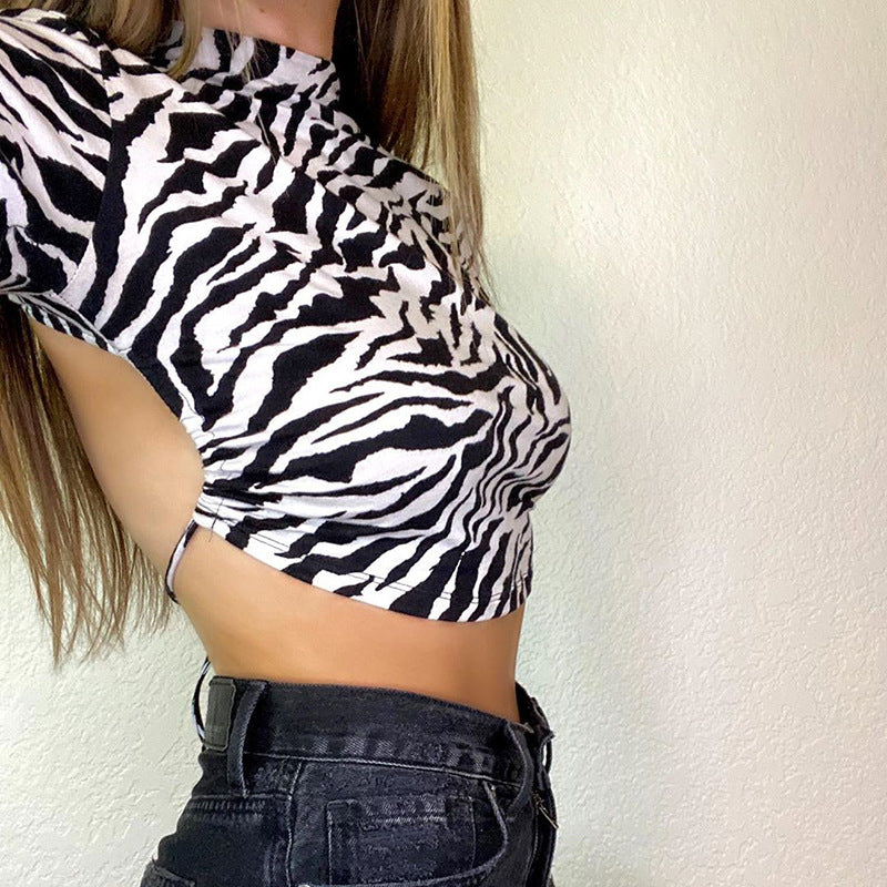 HEYounGIRL Animal Zebra Print Backless Cropped Tshirt Women