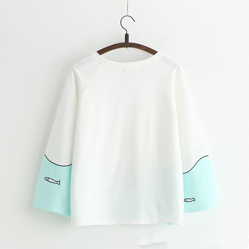 Loose Jinyu Printed Cotton Long-Sleeved T-Shirt