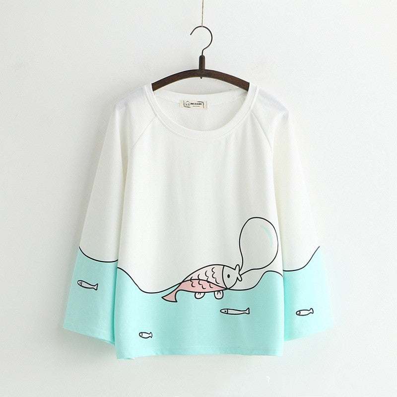 Loose Jinyu Printed Cotton Long-Sleeved T-Shirt