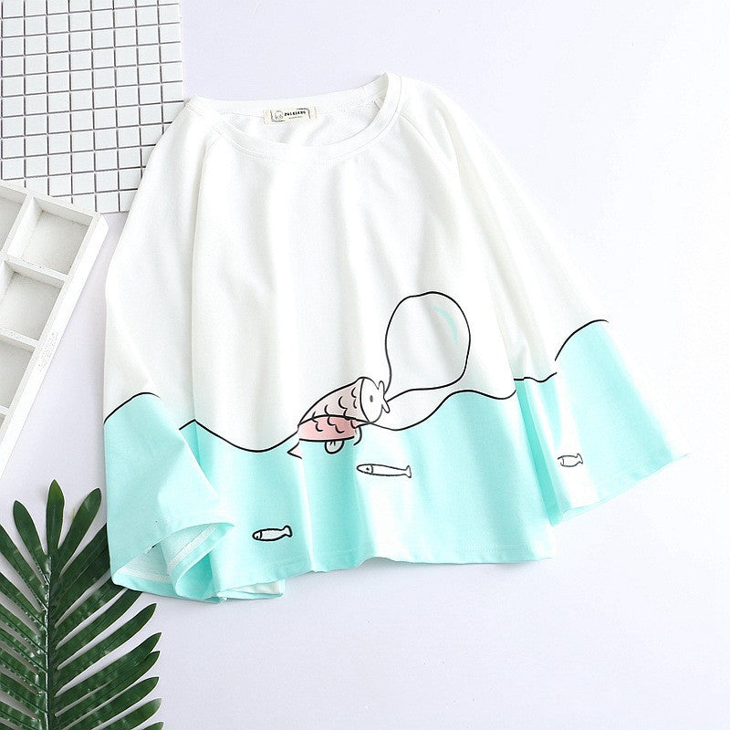 Loose Jinyu Printed Cotton Long-Sleeved T-Shirt