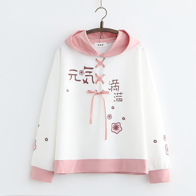 Lace-up Hooded Loose-fit Women's Sweater