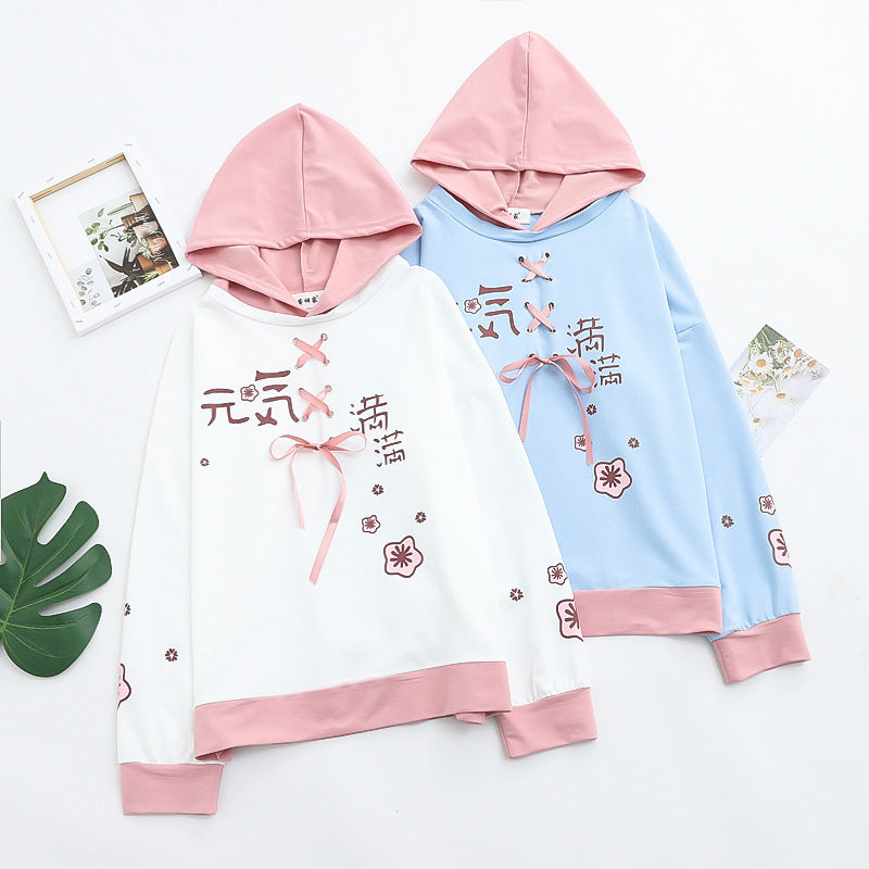 Lace-up Hooded Loose-fit Women's Sweater