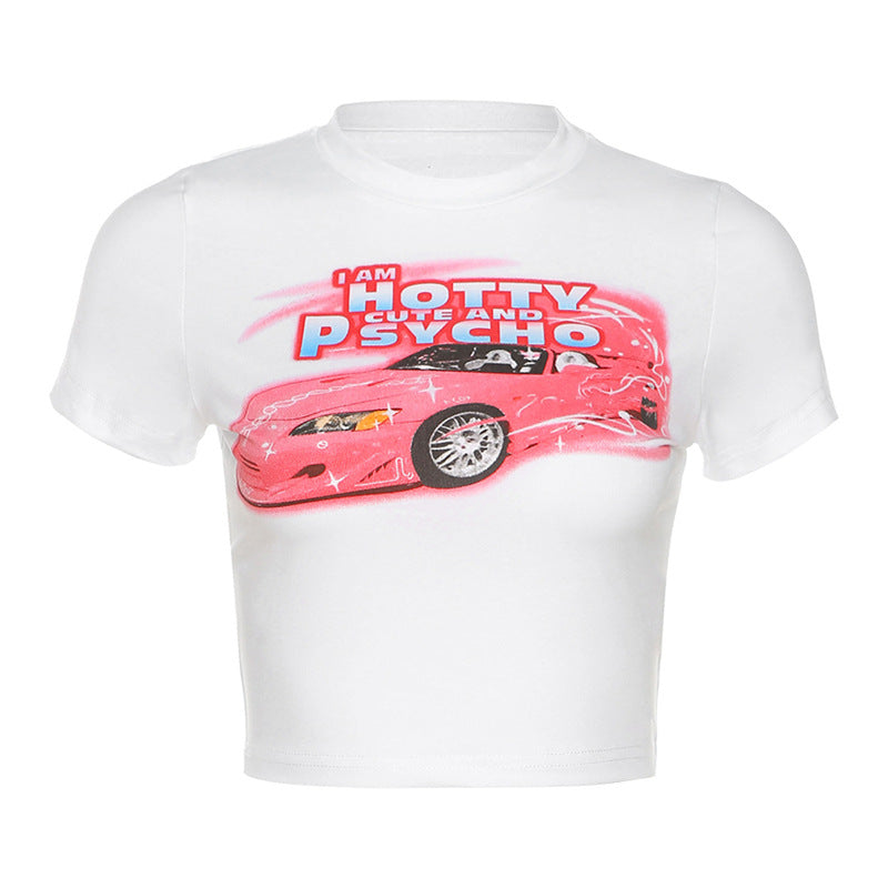 Skinny Women Graphic T-shirt Belly Button Trend O-Neck