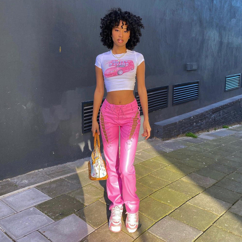 Skinny Women Graphic T-shirt Belly Button Trend O-Neck