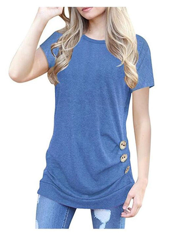 Button-decorated Short-sleeved T-shirt Women