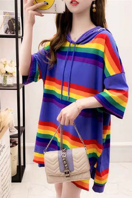 Harajuku Rainbow Stripe Hoodies Women