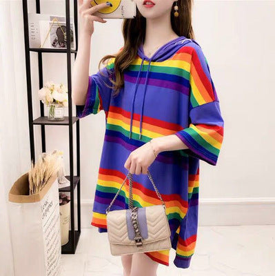 Harajuku Rainbow Stripe Hoodies Women