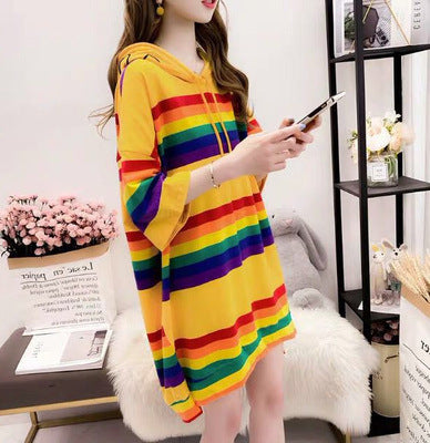 Harajuku Rainbow Stripe Hoodies Women