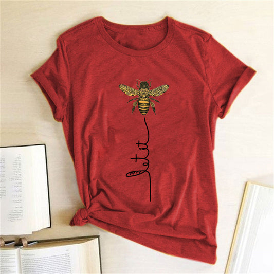 Bee Print Short Sleeve T-Shirt Top Women's Short Sleeve