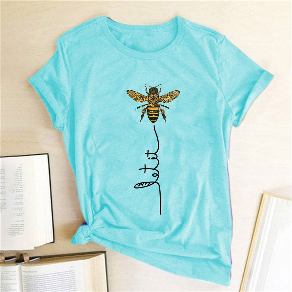 Bee Print Short Sleeve T-Shirt Top Women's Short Sleeve