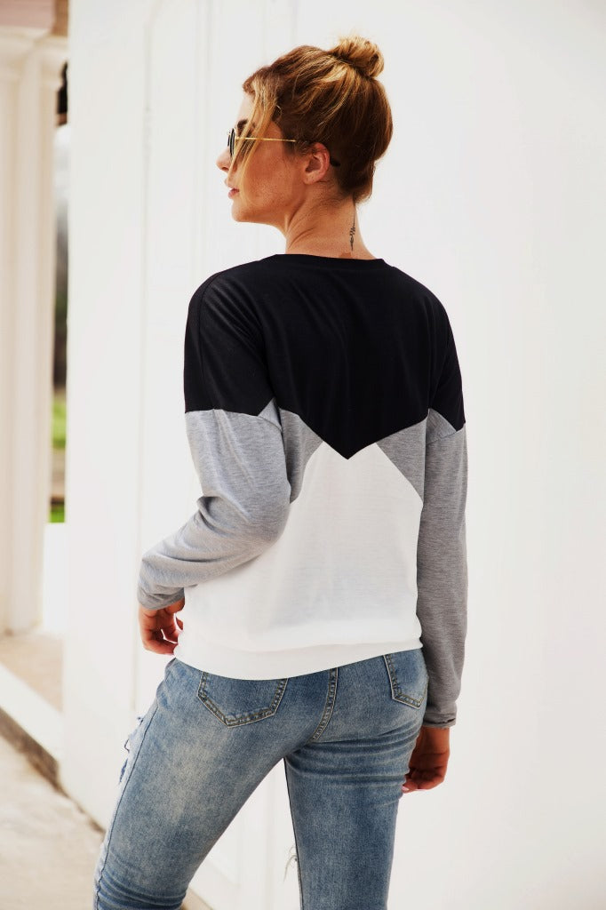 Long-sleeved Stitching Contrast Casual Top