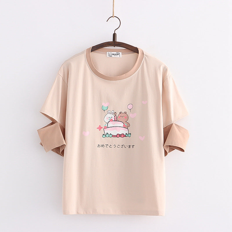 Cute Rabbit Print Short Sleeve T-shirt