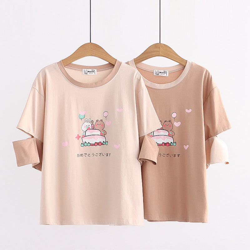 Cute Rabbit Print Short Sleeve T-shirt