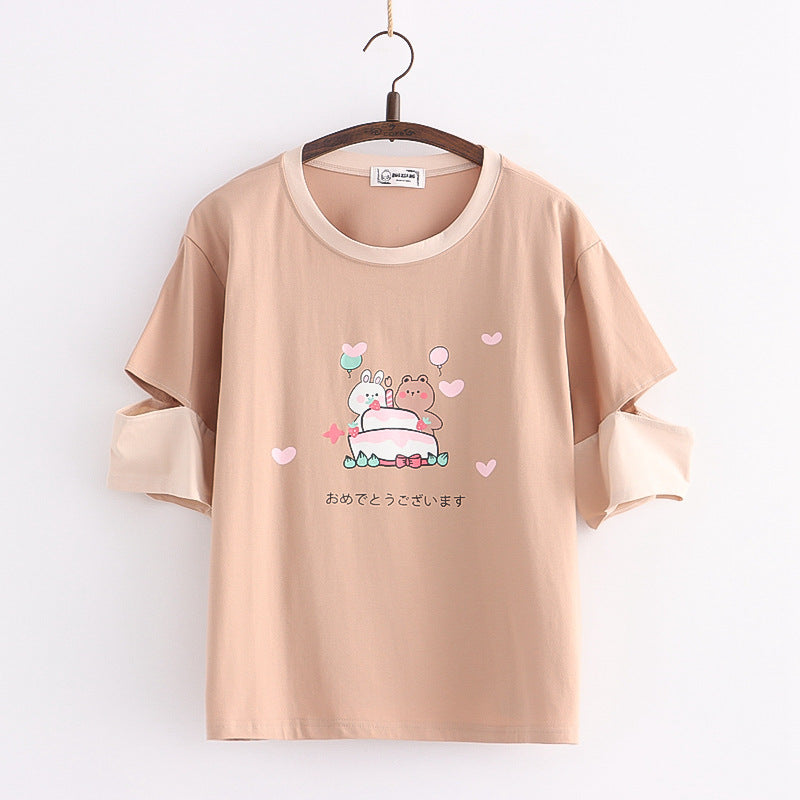 Cute Rabbit Print Short Sleeve T-shirt