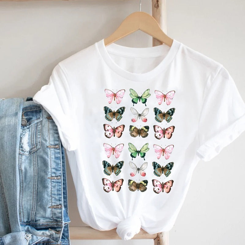 Women'S Short Sleeve T-Shirt With Butterfly Print