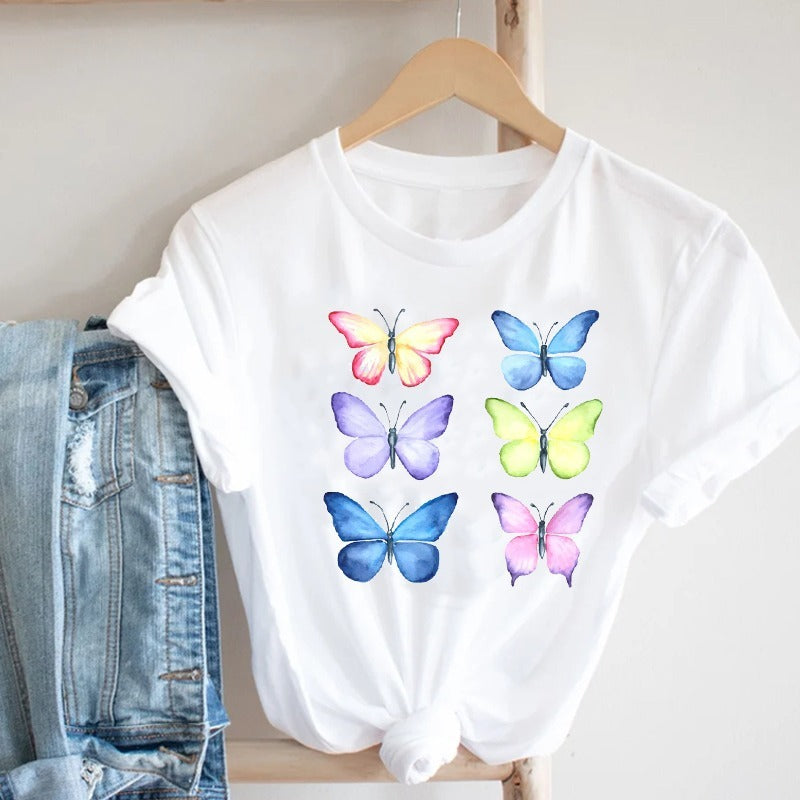 Women'S Short Sleeve T-Shirt With Butterfly Print