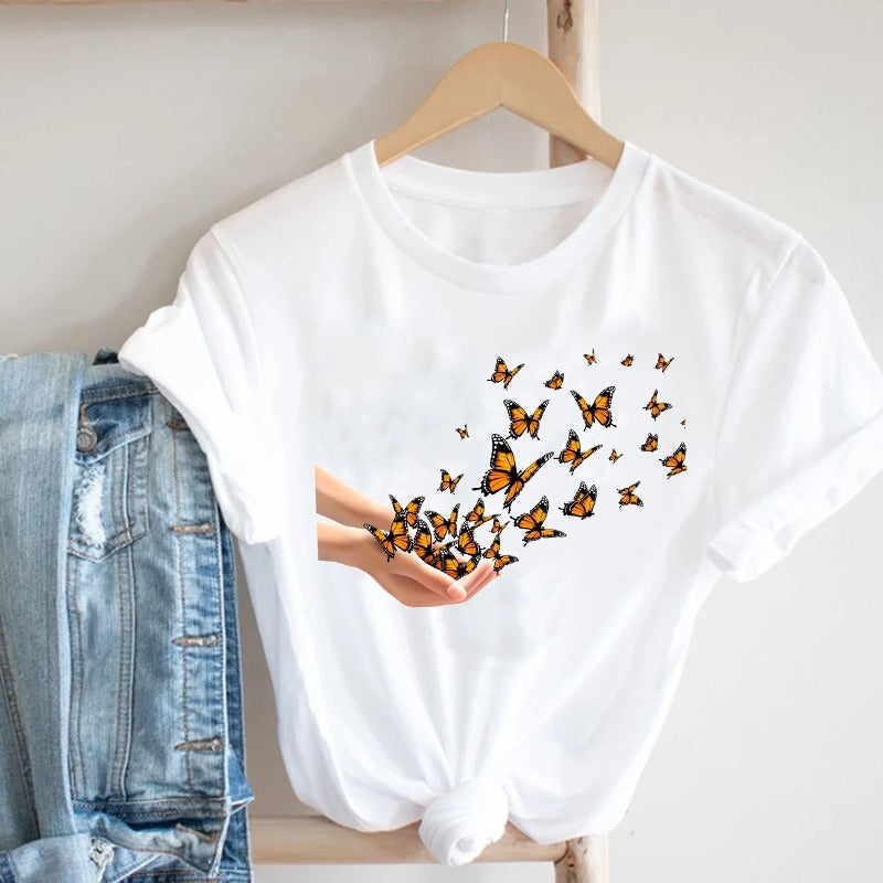 Women'S Short Sleeve T-Shirt With Butterfly Print