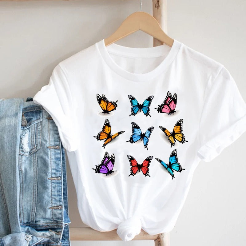 Women'S Short Sleeve T-Shirt With Butterfly Print