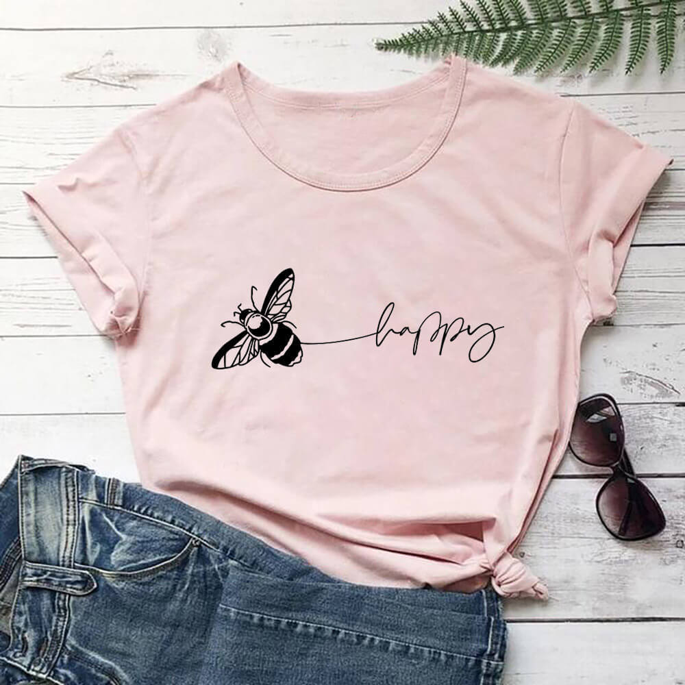 Bee Print T-Shirt Round Neck Short-Sleeved T-Shirt