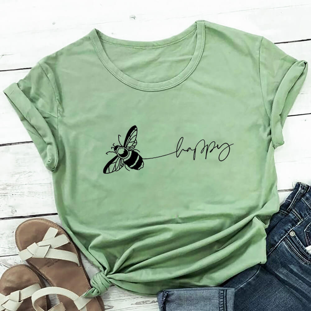 Bee Print T-Shirt Round Neck Short-Sleeved T-Shirt