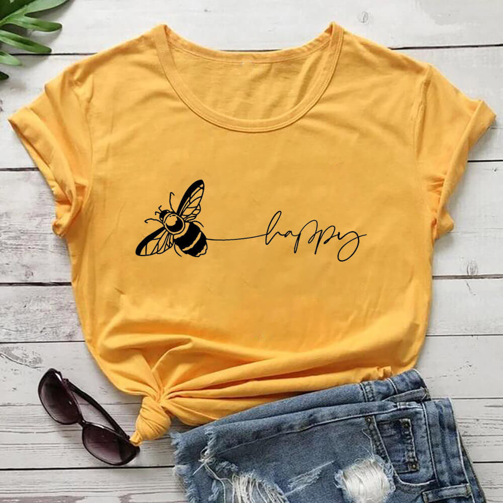 Bee Print T-Shirt Round Neck Short-Sleeved T-Shirt