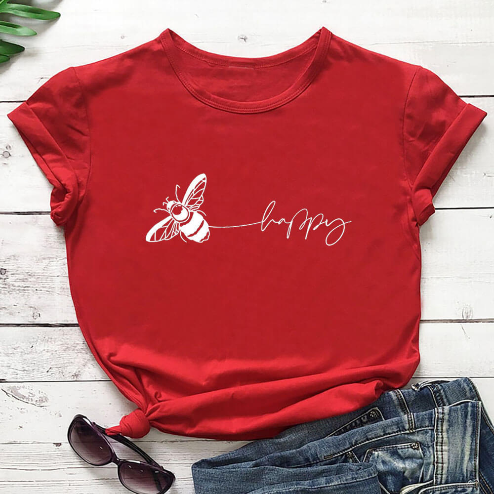 Bee Print T-Shirt Round Neck Short-Sleeved T-Shirt