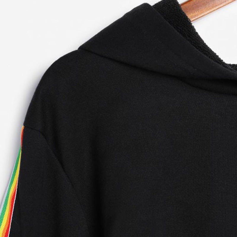 Sweatshirts Female Hoodie Rainbow Striped Crop Sweatshirt