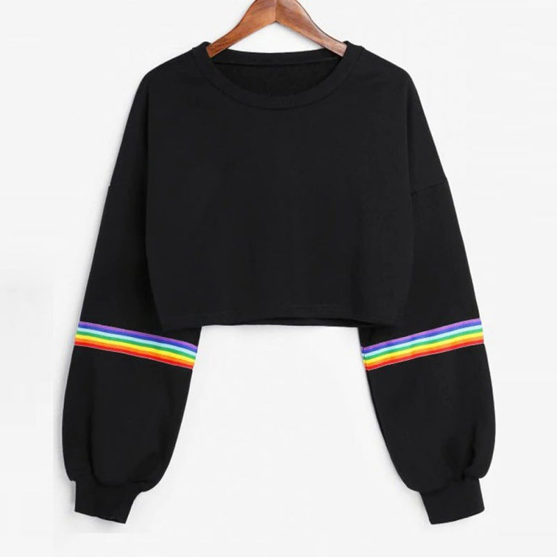 Sweatshirts Female Hoodie Rainbow Striped Crop Sweatshirt