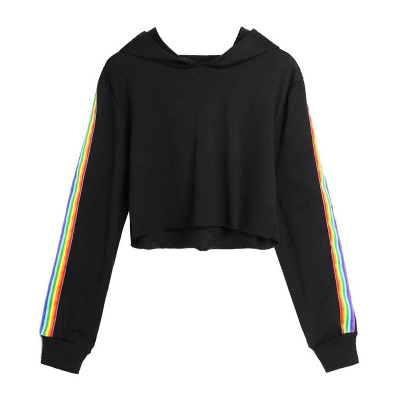 Sweatshirts Female Hoodie Rainbow Striped Crop Sweatshirt