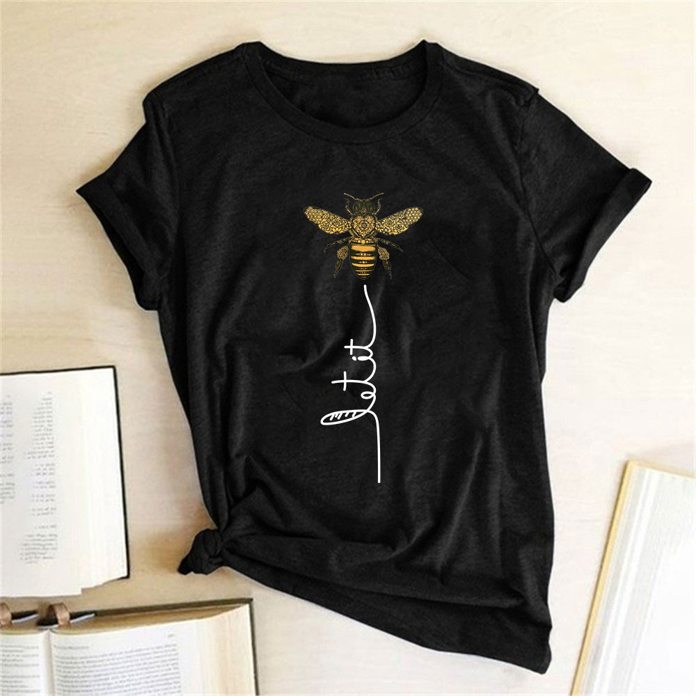 Bee Print Short Sleeve T-Shirt Top Women's Short Sleeve