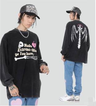 Autumn And Winter Street Long-sleeved Foam Printed Skull Fun Letters