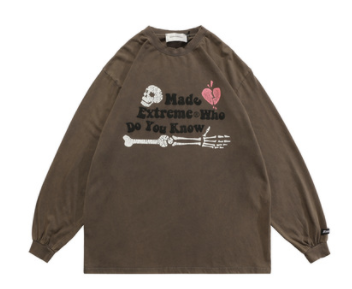 Autumn And Winter Street Long-sleeved Foam Printed Skull Fun Letters