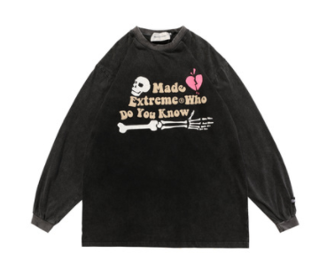 Autumn And Winter Street Long-sleeved Foam Printed Skull Fun Letters