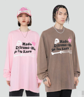 Autumn And Winter Street Long-sleeved Foam Printed Skull Fun Letters