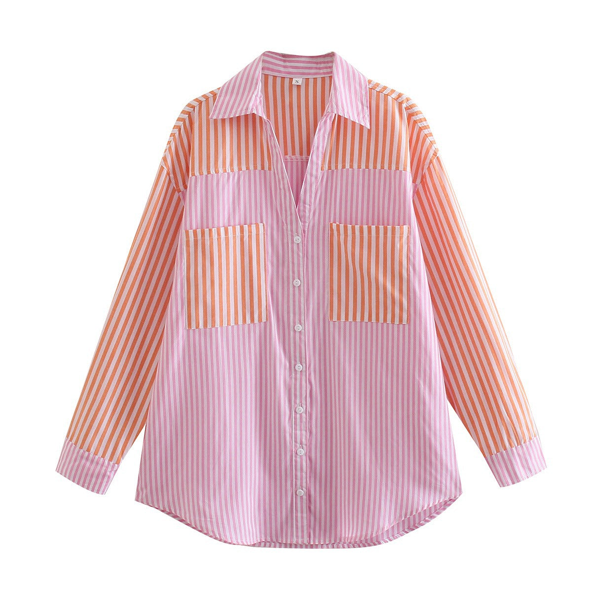 Colorblock Striped Summer Lapel Loose Blouse