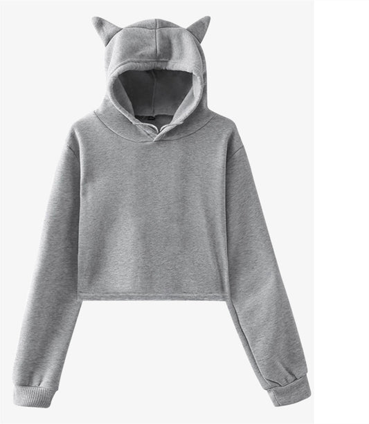 Blank hooded sweater with bare cat ears