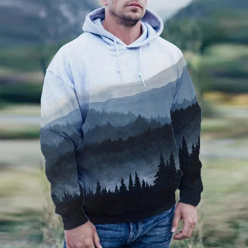 Landscape printed long sleeve Pullover Hoodie